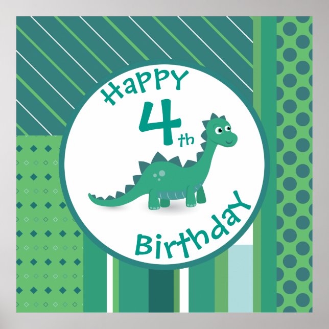 Belle affiche murale de dinosaure anniversaire. (Devant)