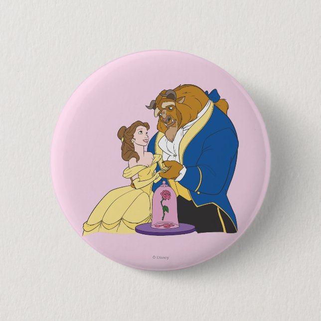 Belle and Beast Holding Hands 2 Inch Round Button (Front)