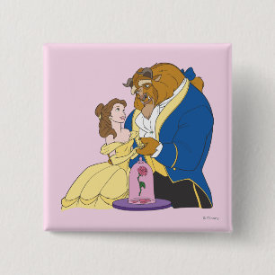 Belle and Beast Holding Hands 2 Inch Square Button
