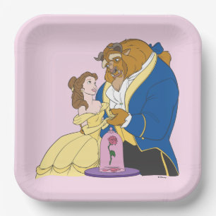 Belle and Beast Holding Hands Paper Plate