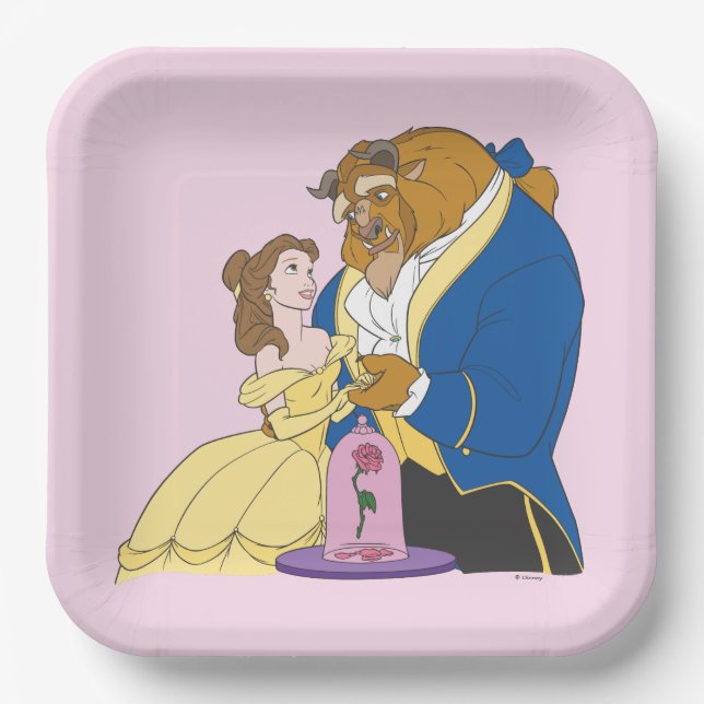 Belle and Beast Holding Hands Paper Plate (Front)