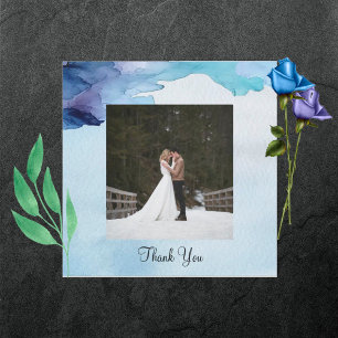 Belle aquarelle bleu et cyan Carte de remerciement