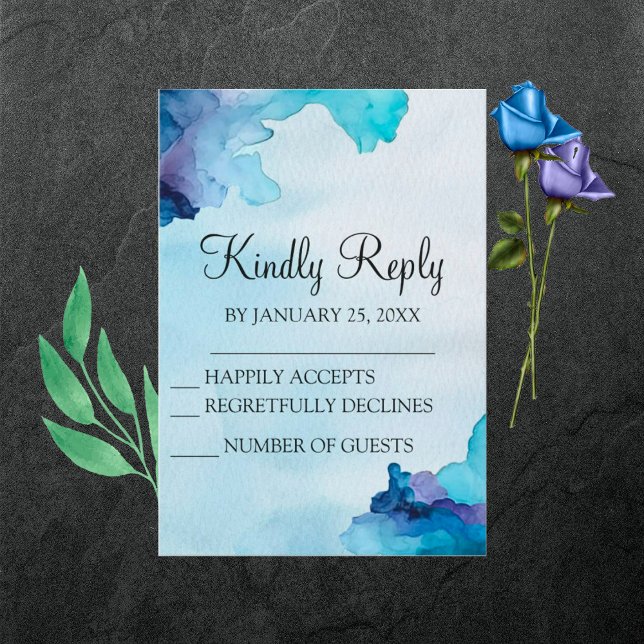 Belle Aquarelle bleu et cyan carte RSVP (Créateur téléchargé)
