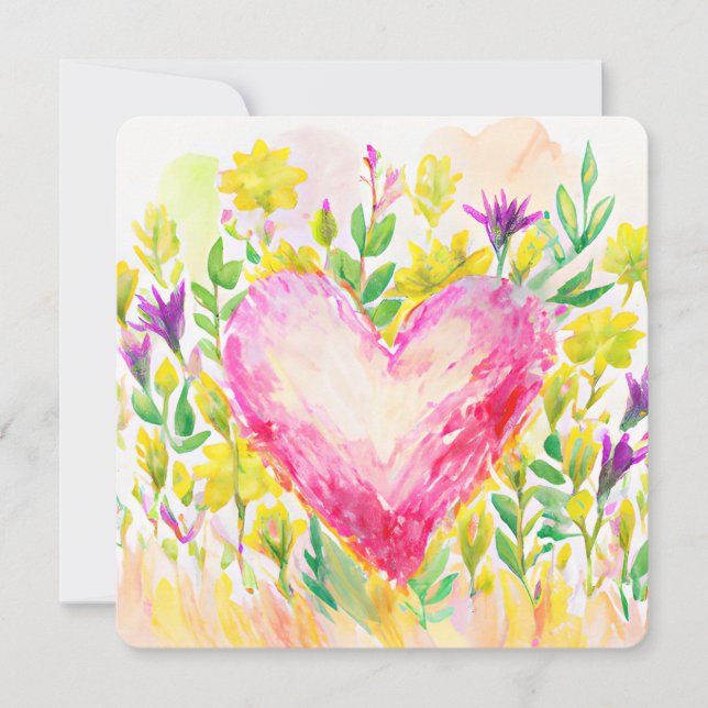 Belle aquarelle coeur et carte de fleurs (Devant)