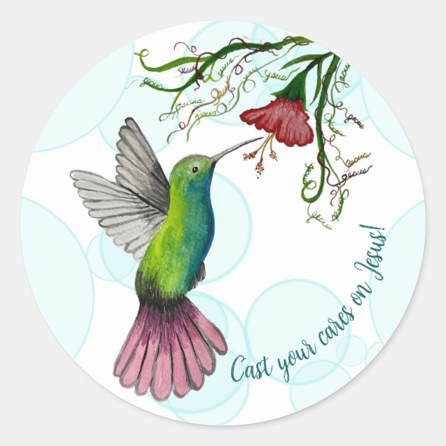 Belle Aquarelle colorée Autocollant colibri (Devant)