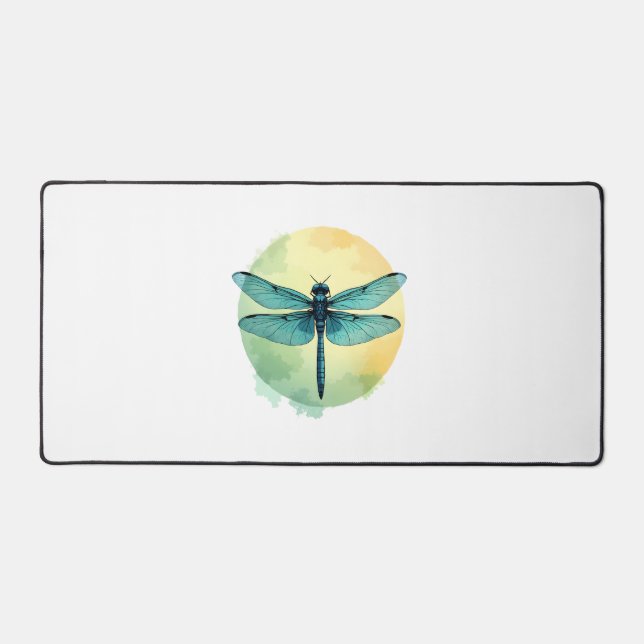 Belle Aquarelle de libellule verte Art Insect Lo (Recto)