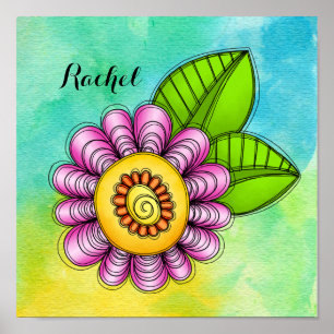 Belle aquarelle Doodle Flower Poster