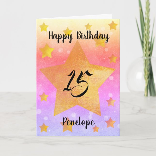 Belle Aquarelle Étoiles 15ème Carte Anniversaire (Devant)