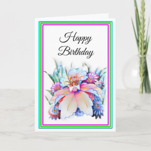 Belle Aquarelle Fleurs Anniversaire Carte