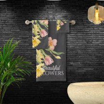 Belle aquarelle florale Moderne classique noir
