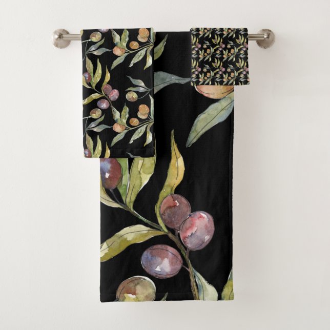 Belle aquarelle italienne Oliviers Motif noir (En situation)