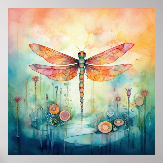 Belle Aquarelle Poster de libellules (Devant)