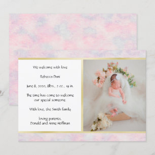 Belle aquarelle rose Faire-part de naissance