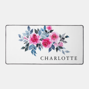 Belle Aquarelle Rose Floral Avec Nom