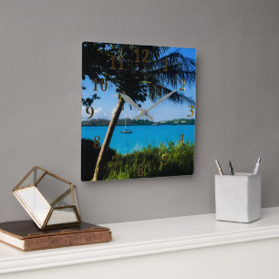 Belle Bermuda Beach Boats Horloge murale