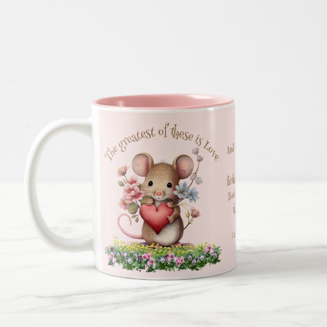 Belle Bible Écriture Mug Souris Coeur rose (Gauche)