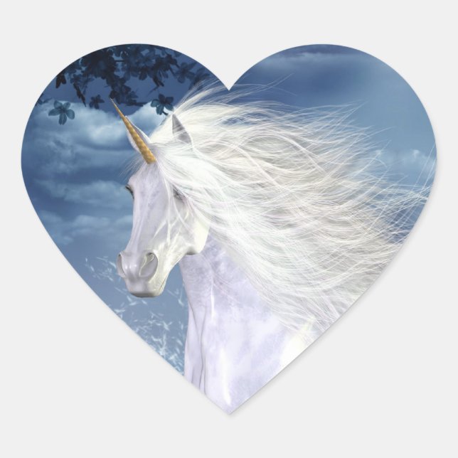 Belle blanche Unicorn Coeur Sticker (Devant)