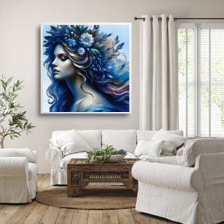 Belle Blue Woman Poster d'Art tendance