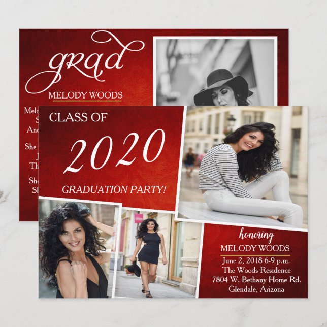 Belle Bright Red Graduation Invitation (Devant / Derrière)