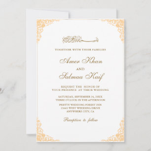 Belle cadre or mariage musulman Invitations