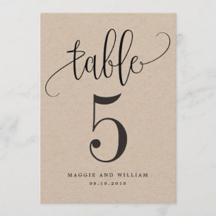 Belle calligraphie Numéro Carte Kraft
