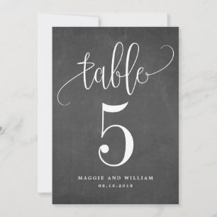 Belle calligraphie Numéro de table Carte Chalk