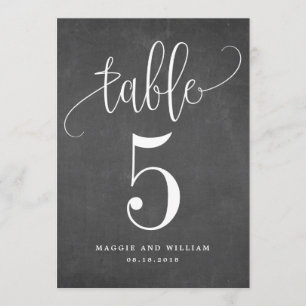 Belle calligraphie Numéro de table Carte Chalk