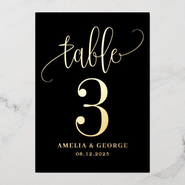 Belle Calligraphie VRAI FOILE Carte Numéro de tabl (Recto)