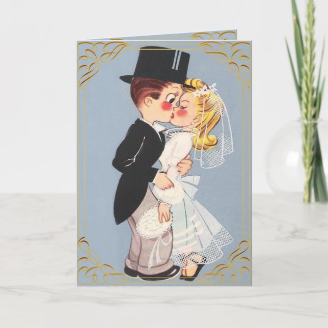 Belle caricature mariage invitation couple et rsvp (Devant)