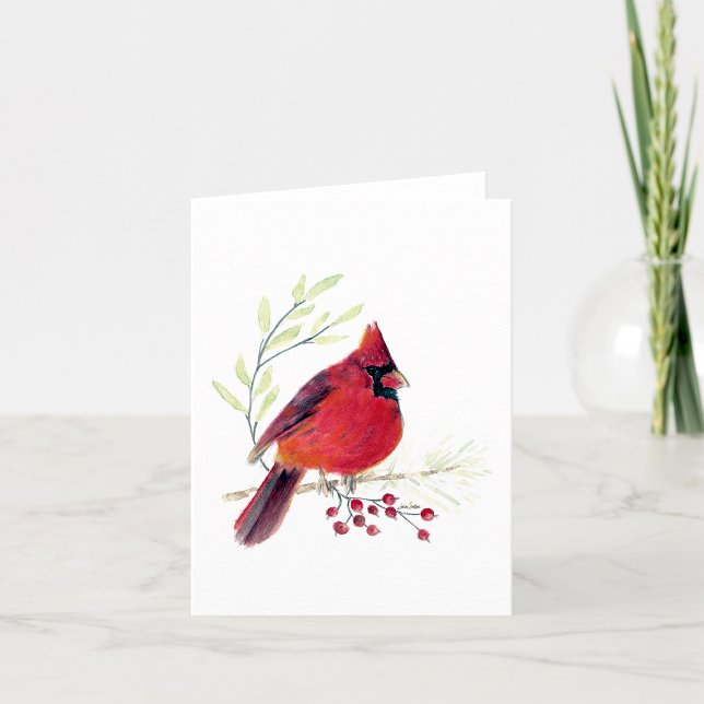 Belle carte Cardinal Rouge (Beautiful Red Cardinal Berries Watercolor Blank Note Card by Jenn Steffen Art)