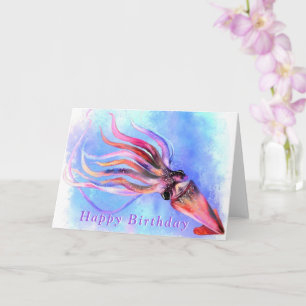 Belle carte d'anniversaire de calmar couleur