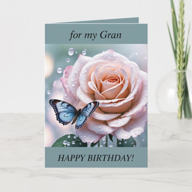 Belle carte d'anniversaire rose et papillon (Devant)