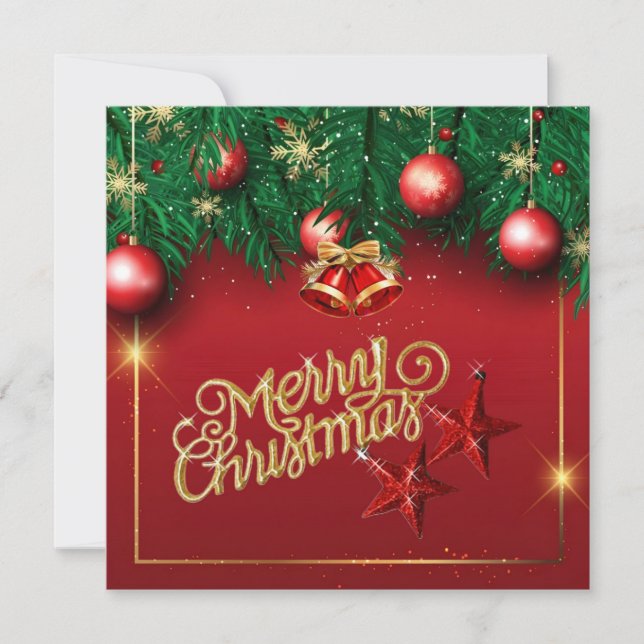 Belle carte d'attente de Noël Joyeux Rouge Or (Devant)