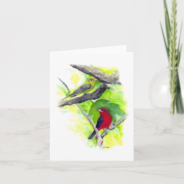 Belle carte de billet Couple Tanager Scarlet (Devant)