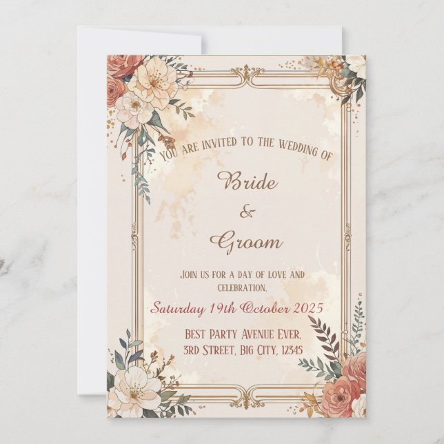 Belle carte de Faire-part de mariage détaillée de  (Devant)