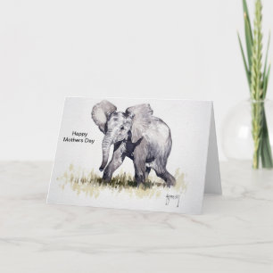 Belle carte de jour bébé éléphant mère