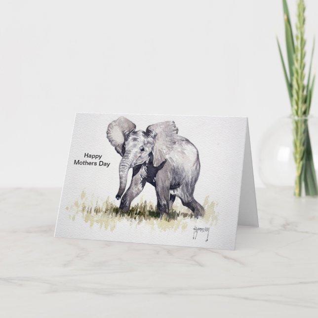 Belle carte de jour bébé éléphant mère (Devant)