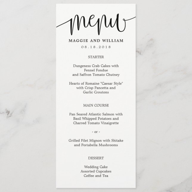 Belle carte de menu Calligraphy (Devant)