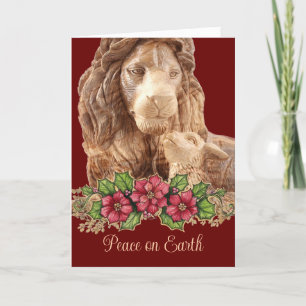 Belle carte de Noël Lion Lamb Pointsettia