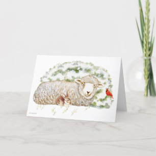 Belle carte de Noël mouton et lapin.