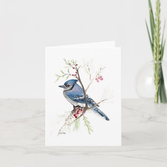 Belle carte de note en aquarelle Blue Jay (Devant)
