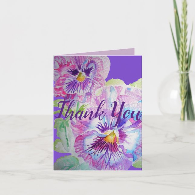 Belle Carte de remerciements d'aquarelle violet Pa (Devant)