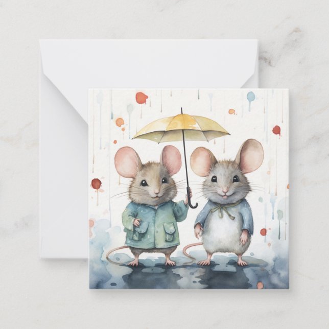 Belle carte de souris aquarelle (Devant)