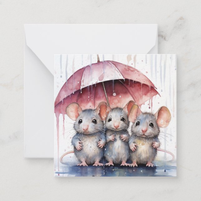 Belle carte de souris aquarelle (Devant)