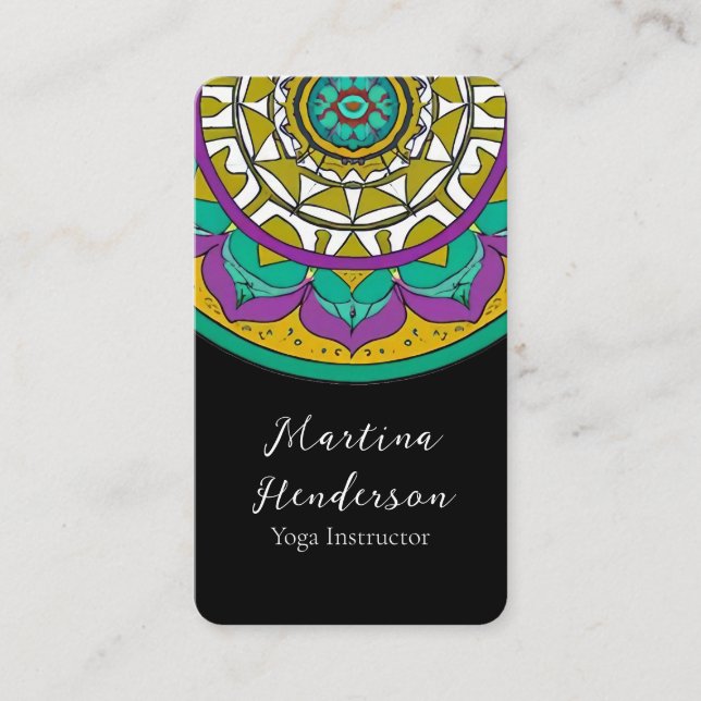 Belle Carte de visite Mandala violet et vert (Devant)
