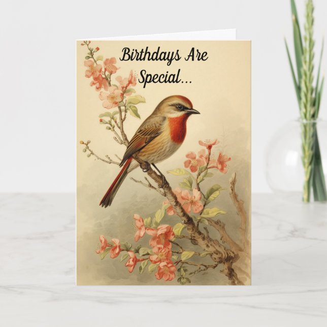 Belle carte de voeux d'anniversaire d'oiseaux Vint (Devant)