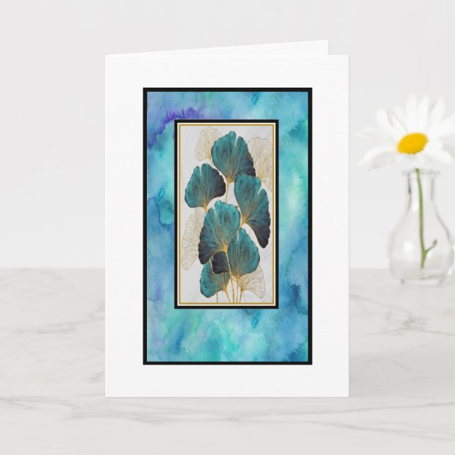 Belle carte de vœux florale sarcelle et or (Petite plante)