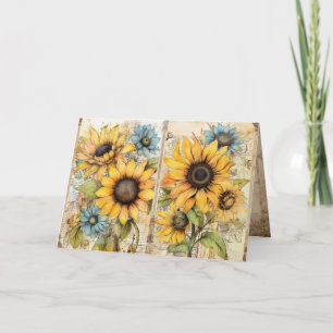 Belle carte de vœux pliée tournesols