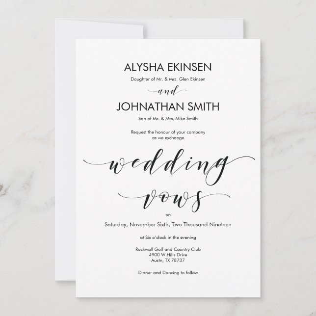 Belle carte d'invitation au mariage élégante (Devant)