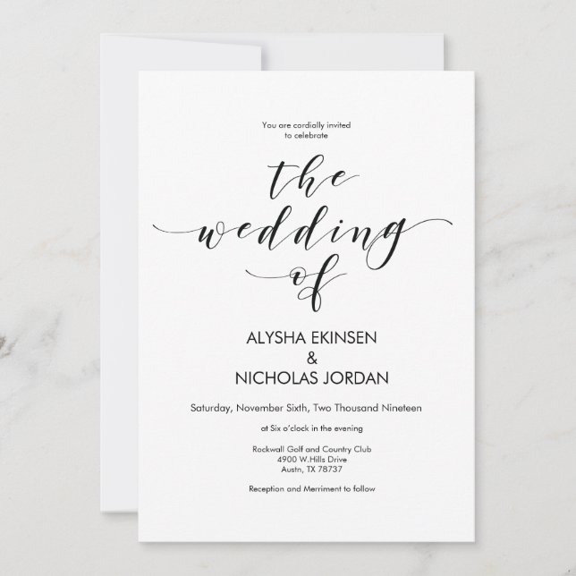 Belle carte d'invitation de mariage élégante (Devant)